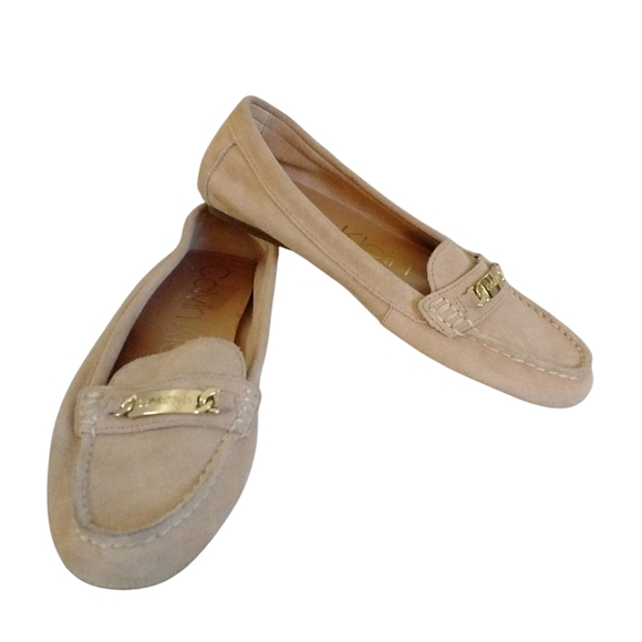 Calvin Klein Tan Suede Loafers Flats Size 8 - Picture 1 of 9